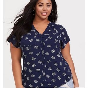 NWT Torrid Navy Camera Print Super Soft Challis Doleman Sleeve Shirt Blouse 3X